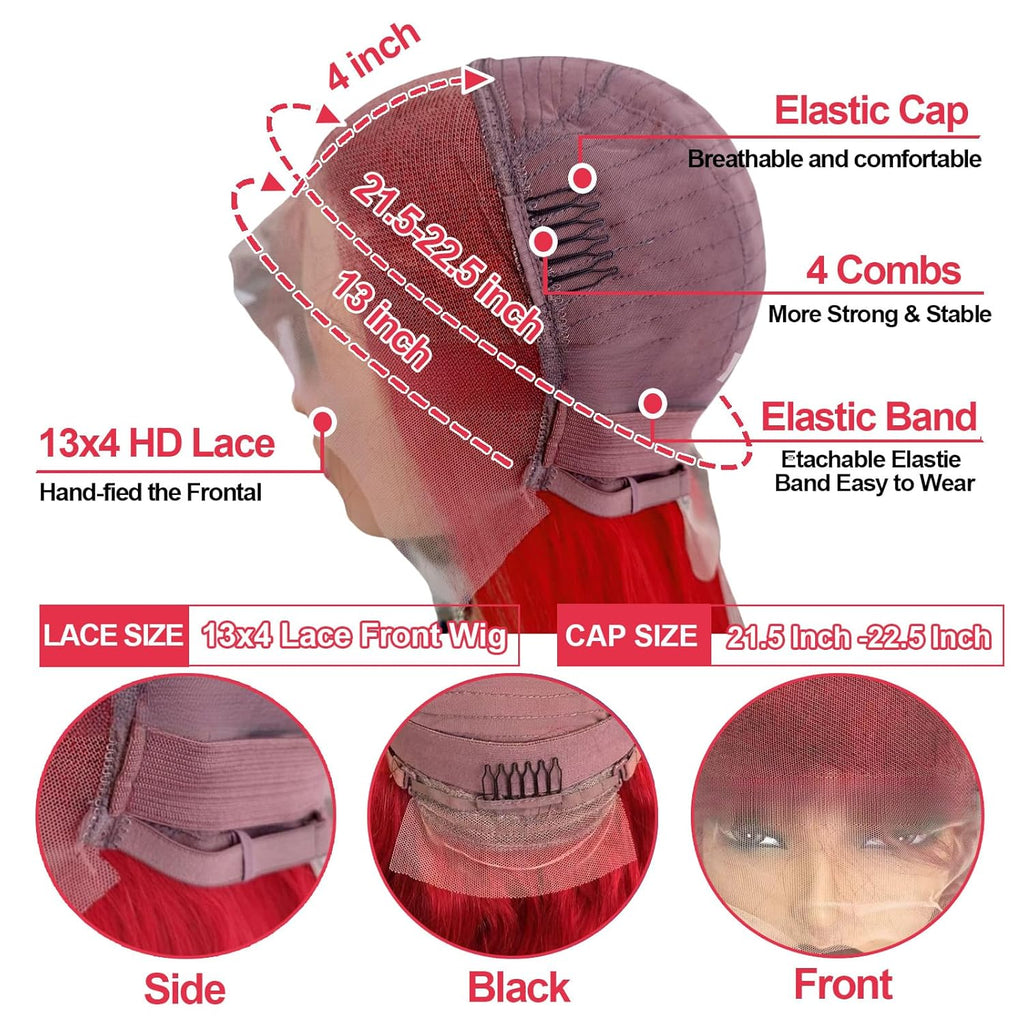 32 Inch Red Lace Front Wig Human Hair 180% Density