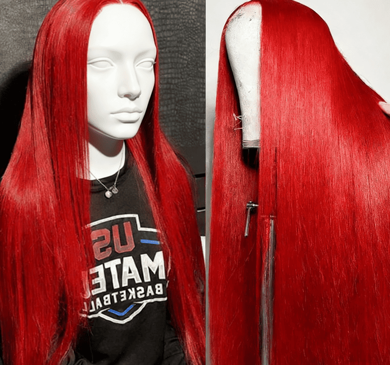 32 Inch Red Lace Front Wig Human Hair 180% Density