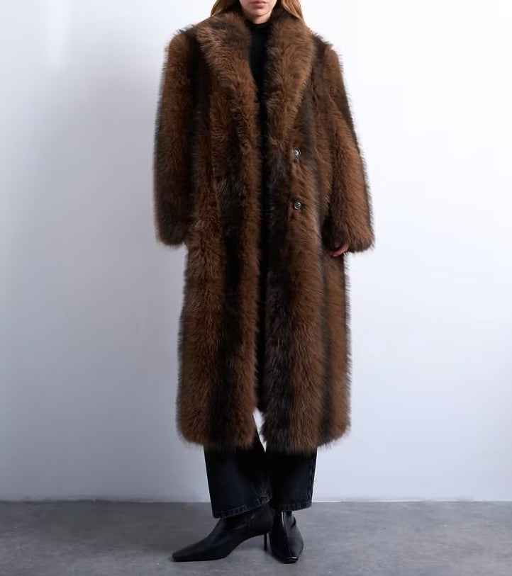 Faux Fur Longline Striped Coat