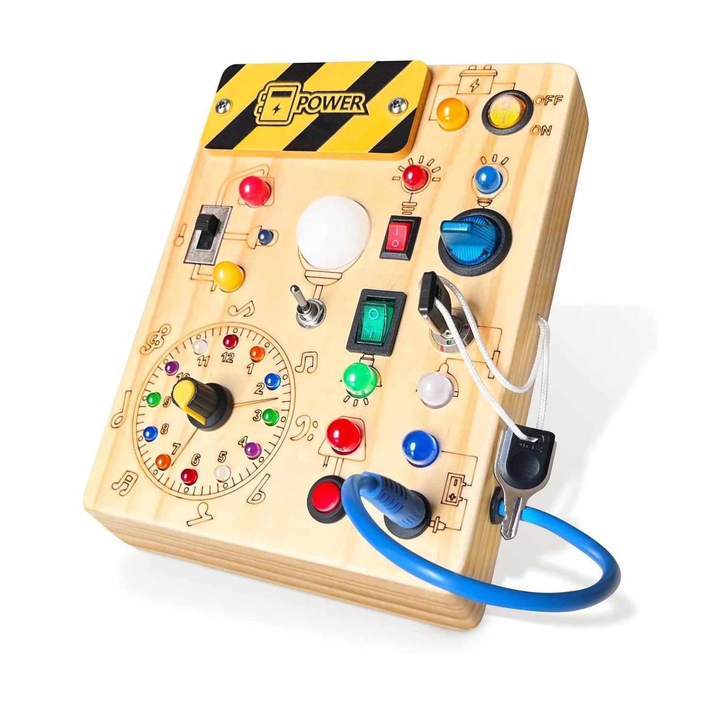 Montessori Busy Board made of wood - LED light & switch