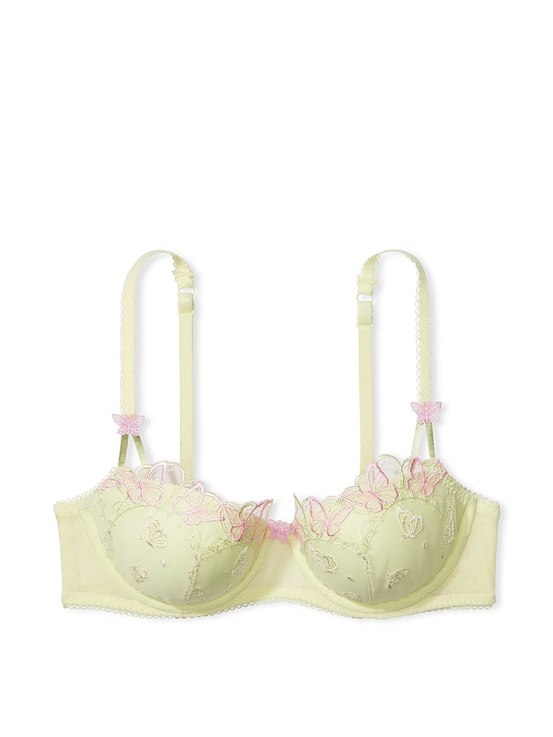 Lime Green Push Up Embroidered Butterfly Lace Bra