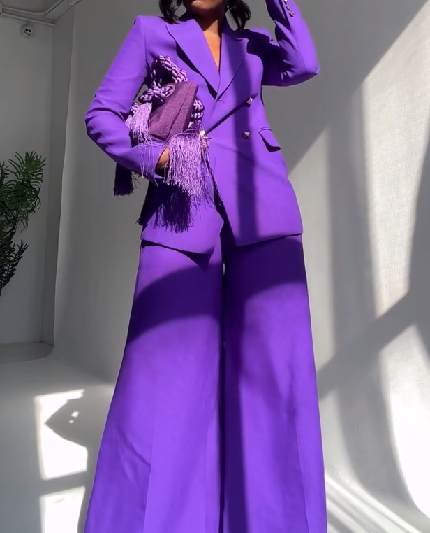 Purple Blazer And Wide-leg Pants Set