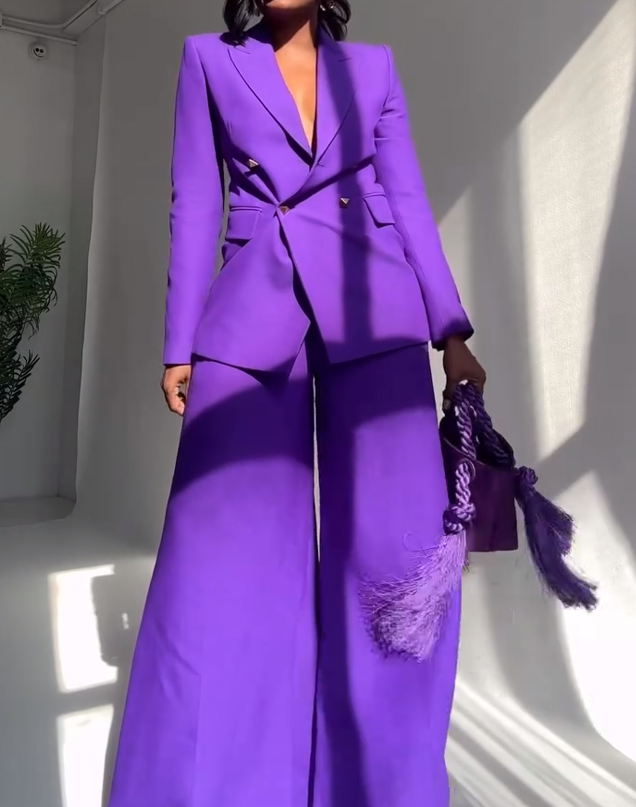 Purple Blazer And Wide-leg Pants Set