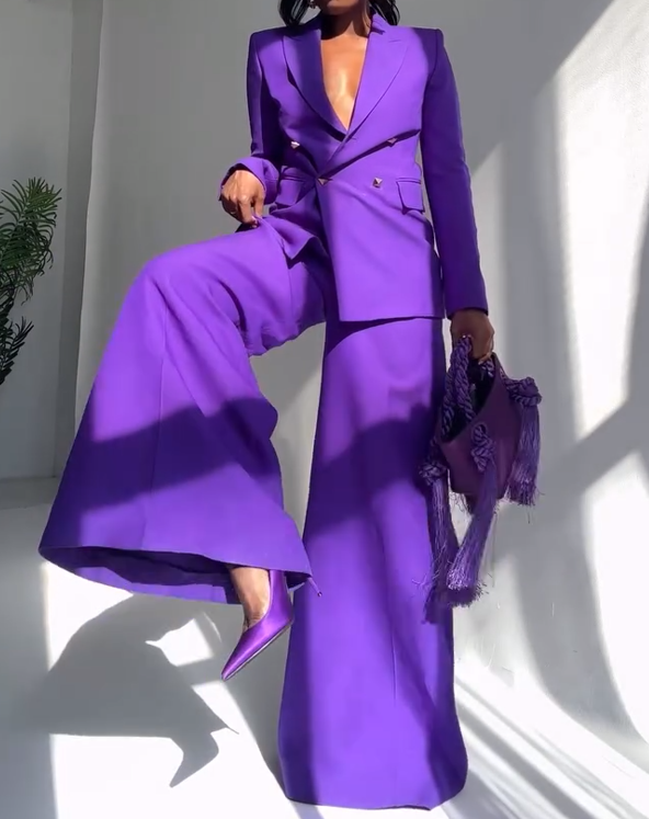 Purple Blazer And Wide-leg Pants Set