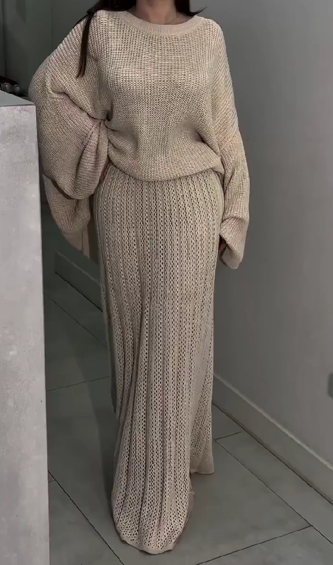 Chunky Knit Sweater Maxi Skirt 2pc Set