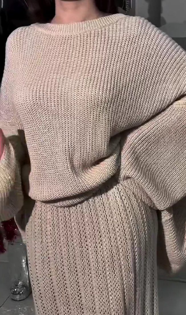 Chunky Knit Sweater Maxi Skirt 2pc Set