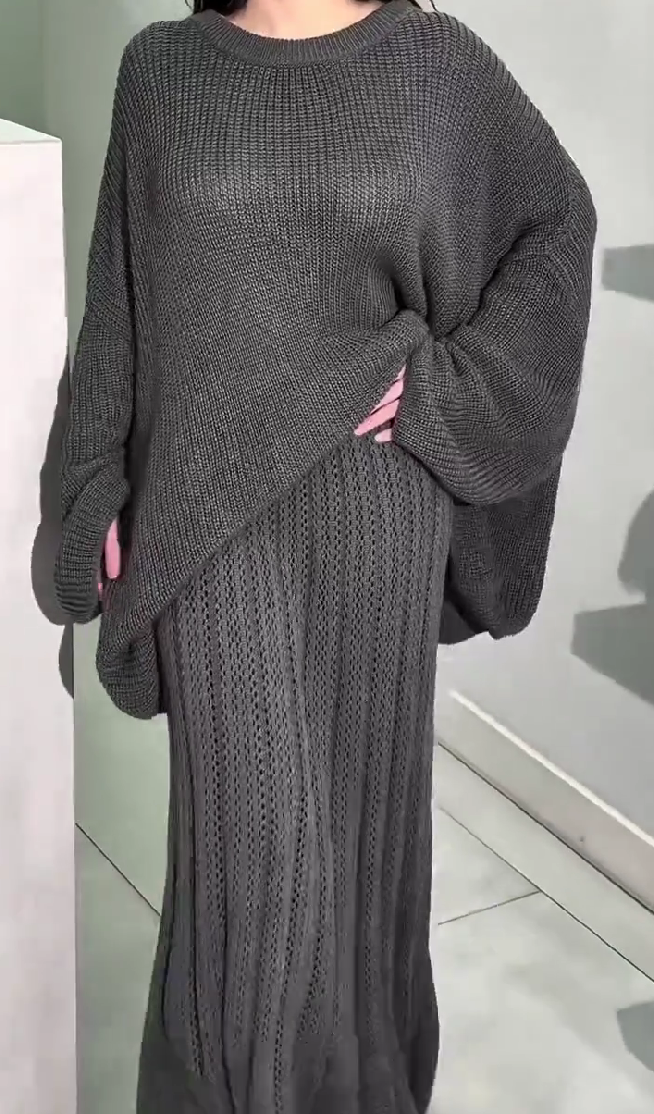 Chunky Knit Sweater Maxi Skirt 2pc Set