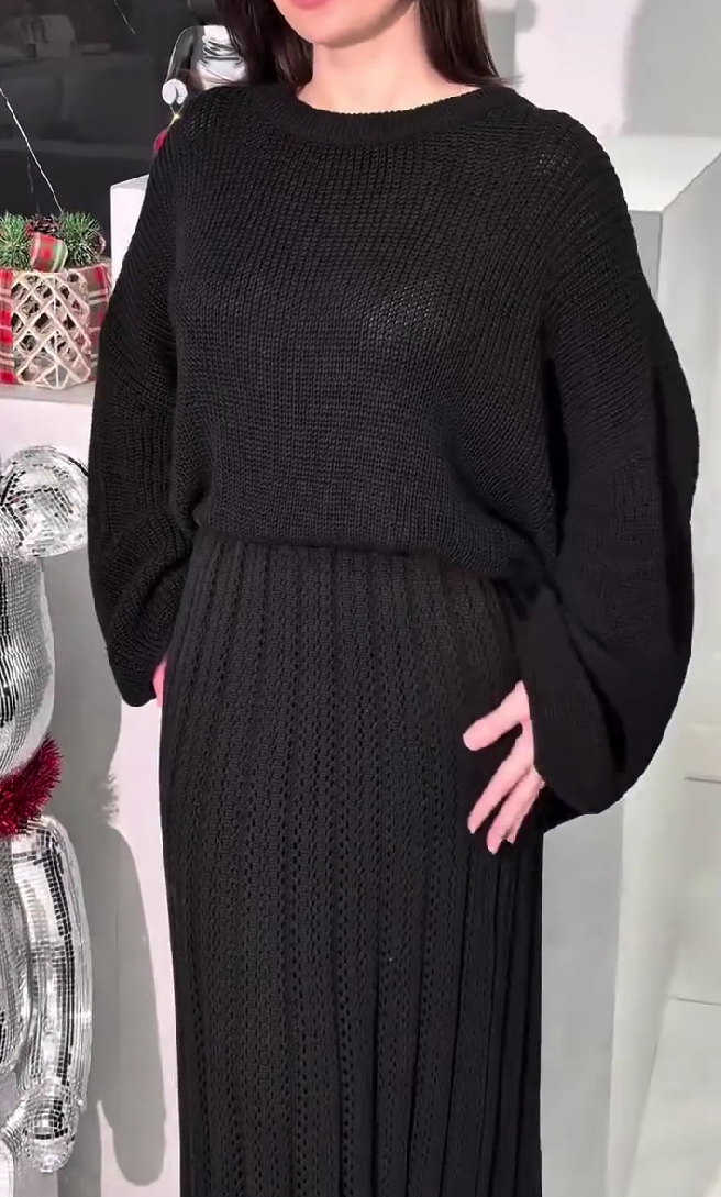 Chunky Knit Sweater Maxi Skirt 2pc Set