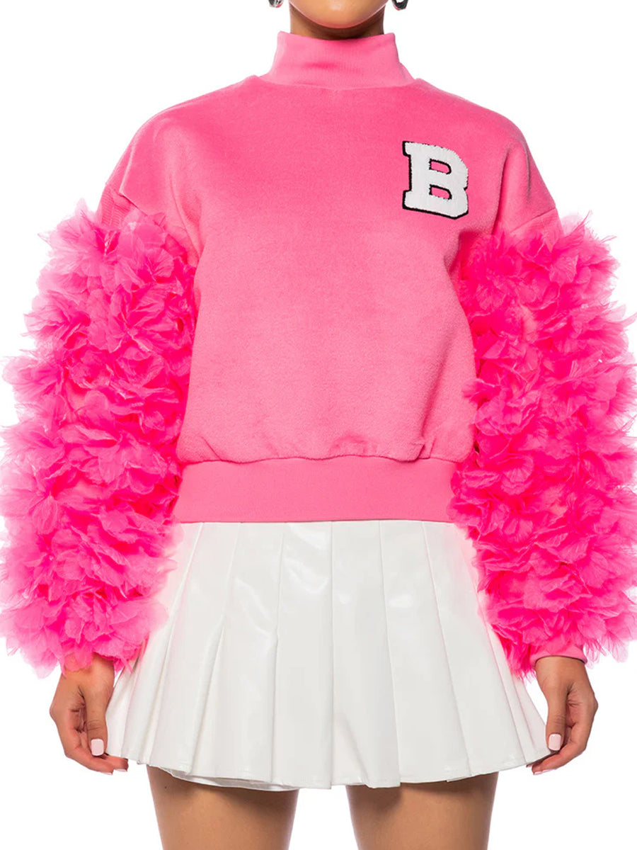 High Mock Neck Ruffle Sleeve Sweatshirt