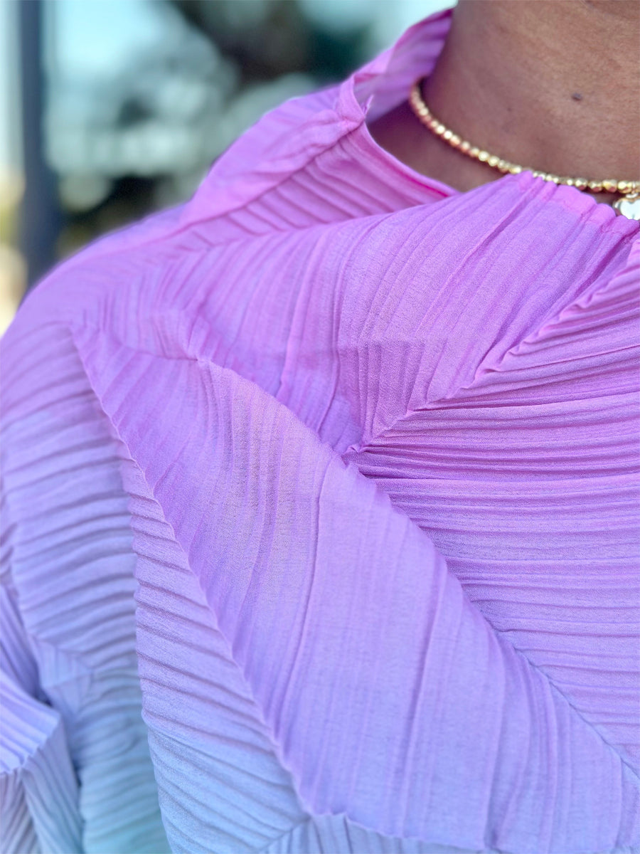 Pleated Multi-color Quarter Length Sleeve Dress