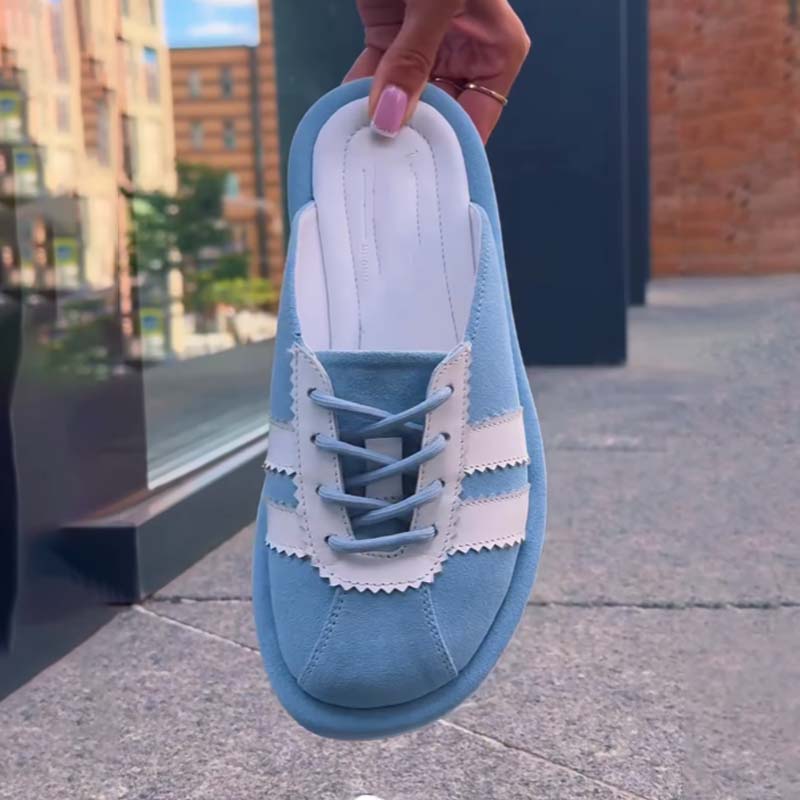 Color Block Lace-up Flat Half Slippers