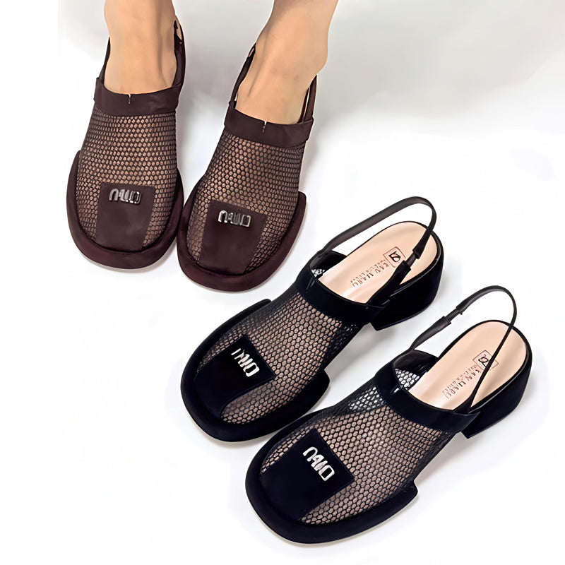 Mesh Heel Height Round-toe Sandals