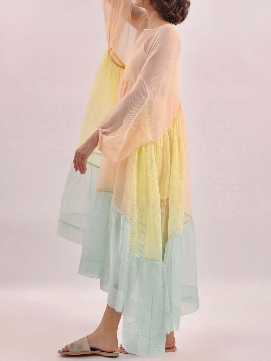 Loose Color Block See-through Dress