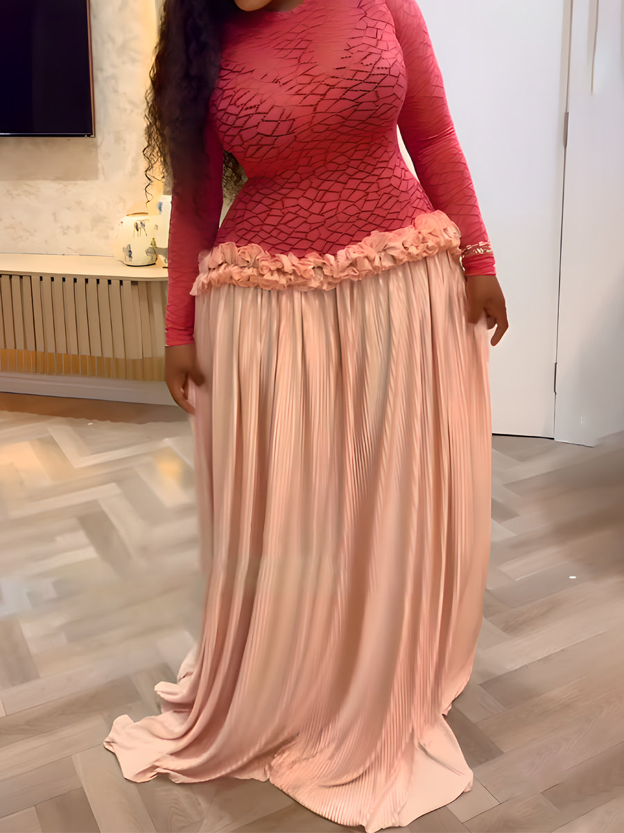 Printed Ruffled Patchwork Maxi Dress