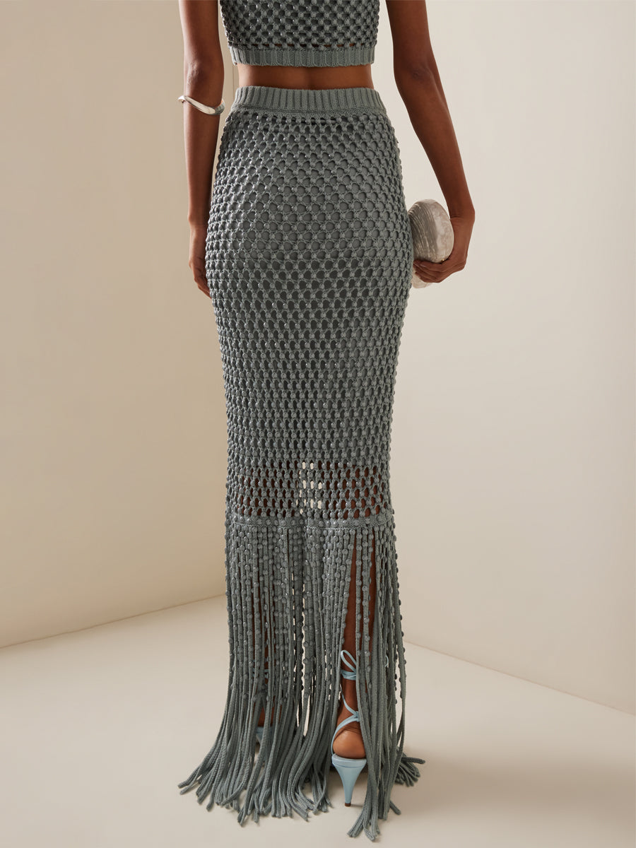 Scoop Neck Fringed Edge Two Pieces Dress