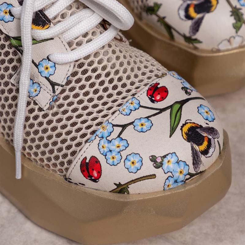 Mesh Cutout Lace-Up Platform Shoes