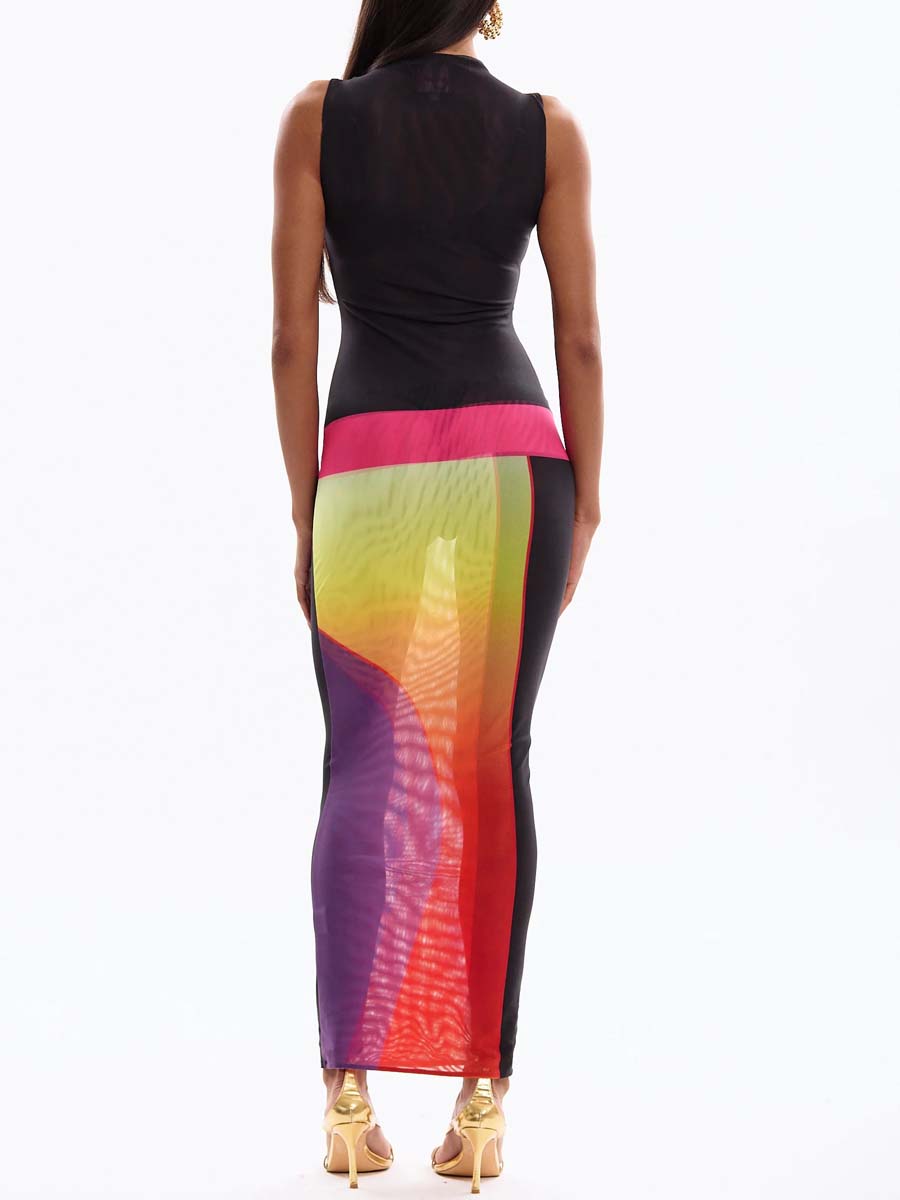 Sleeveless Color Block Maxi Dress