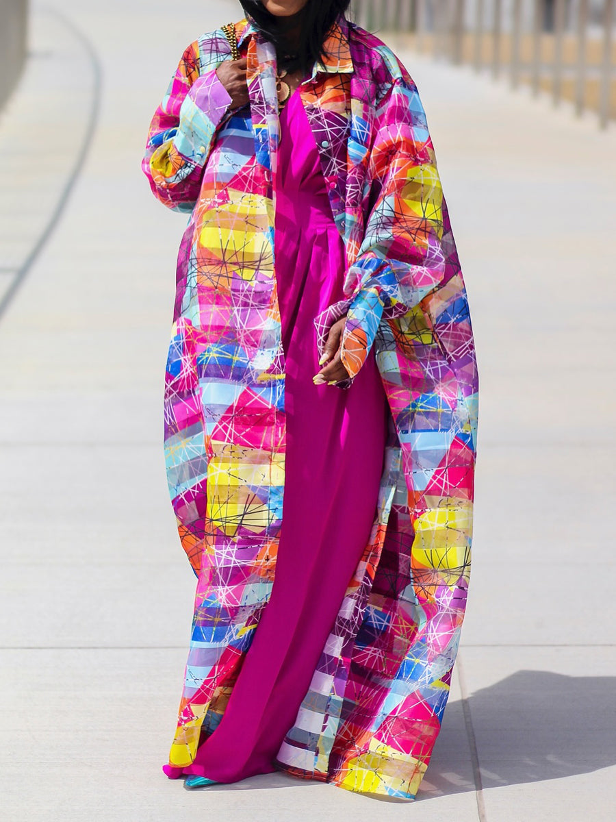 Fashion Mesh Printed Dress Coat