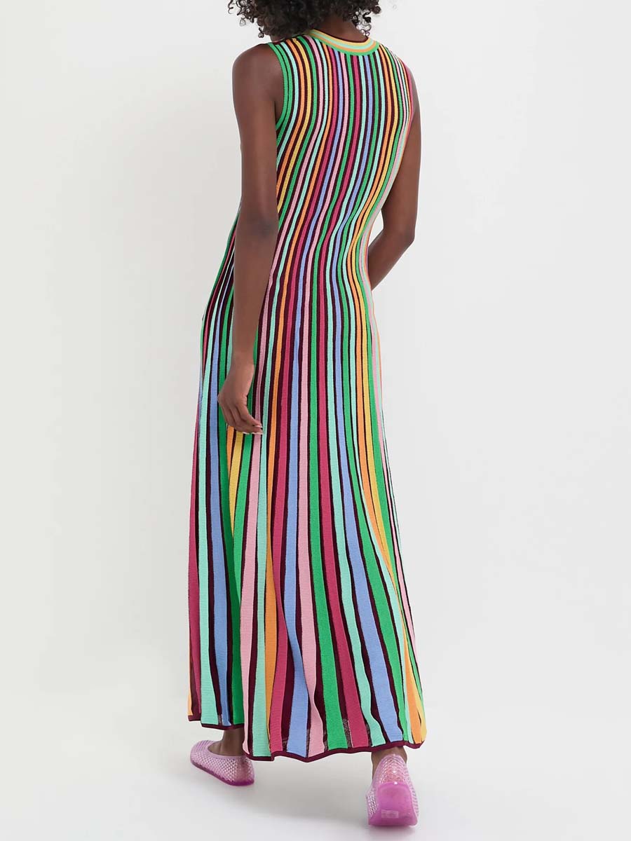 Rainbow Stripe Knitted Sleeveless Dress
