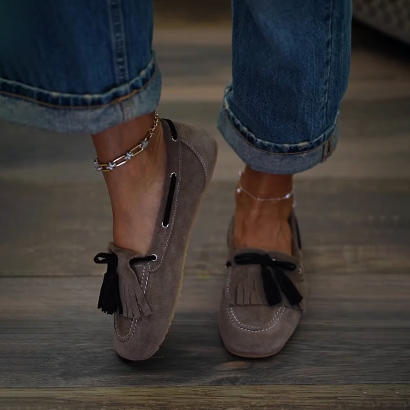 Slip-On Tassel Lace-Up Round-toe Loafers