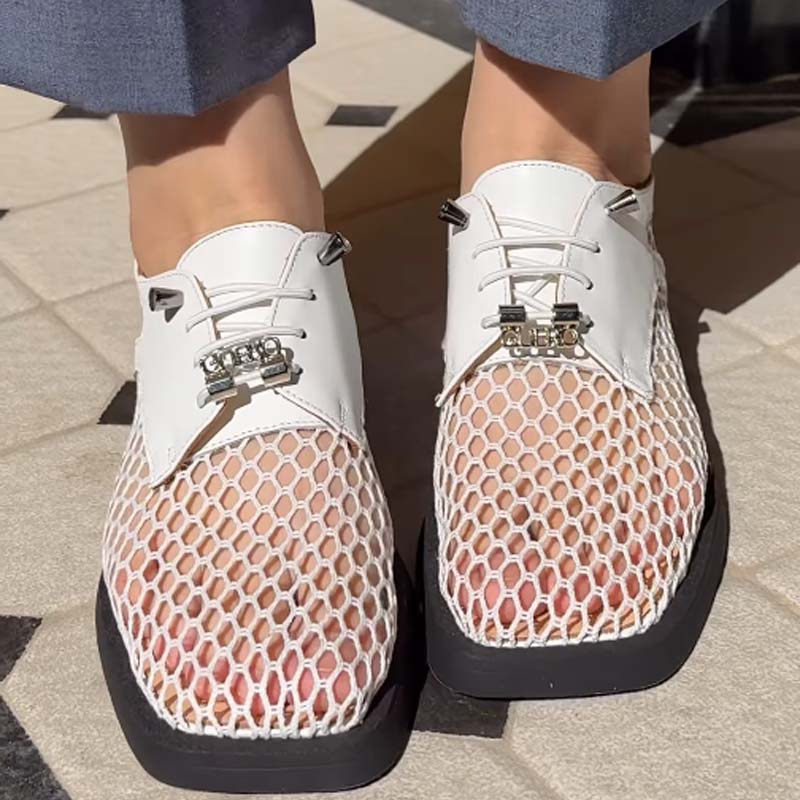 Flat Cutout Lace-Up Shoes