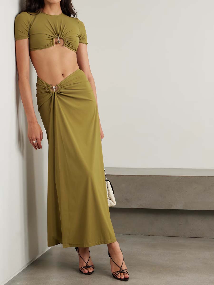 Embellished Ruched Two Pieces Dress