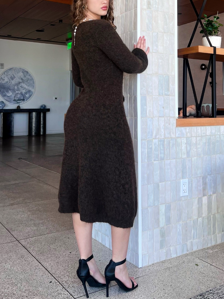 V-Neck Knit Buttoned Dress