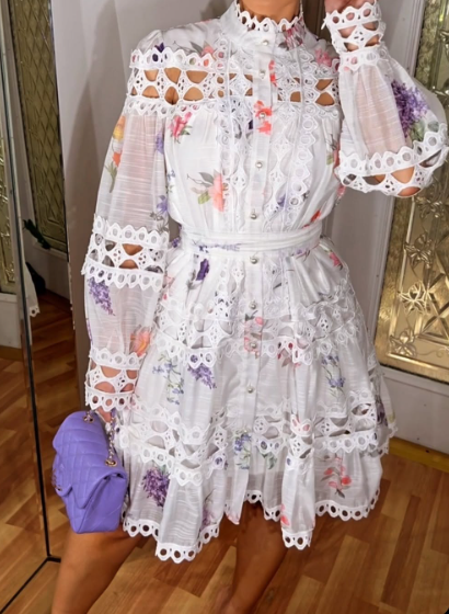 Classy Stand Collar Printed Dress