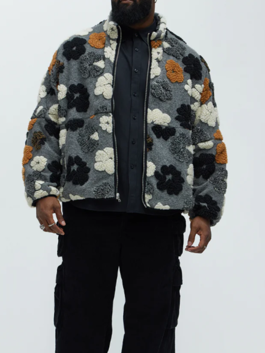 Lambskin Floral Textured Zip Coat