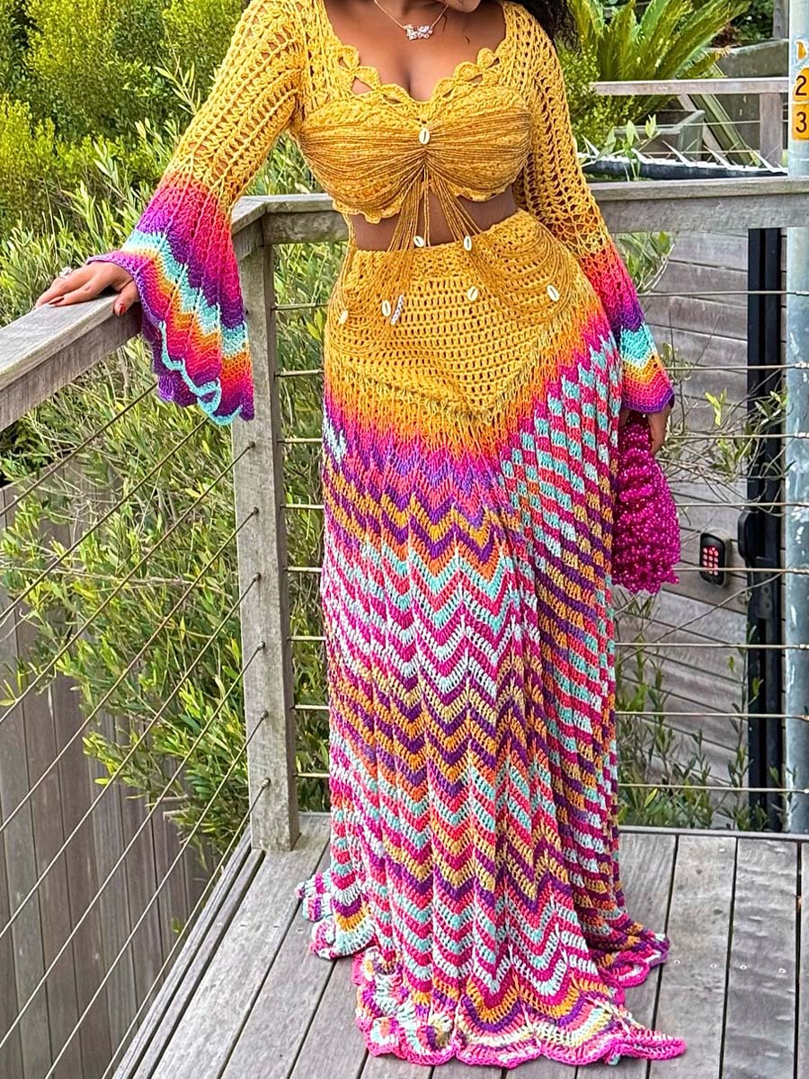 Beaded Crochet Two Pieces Dress