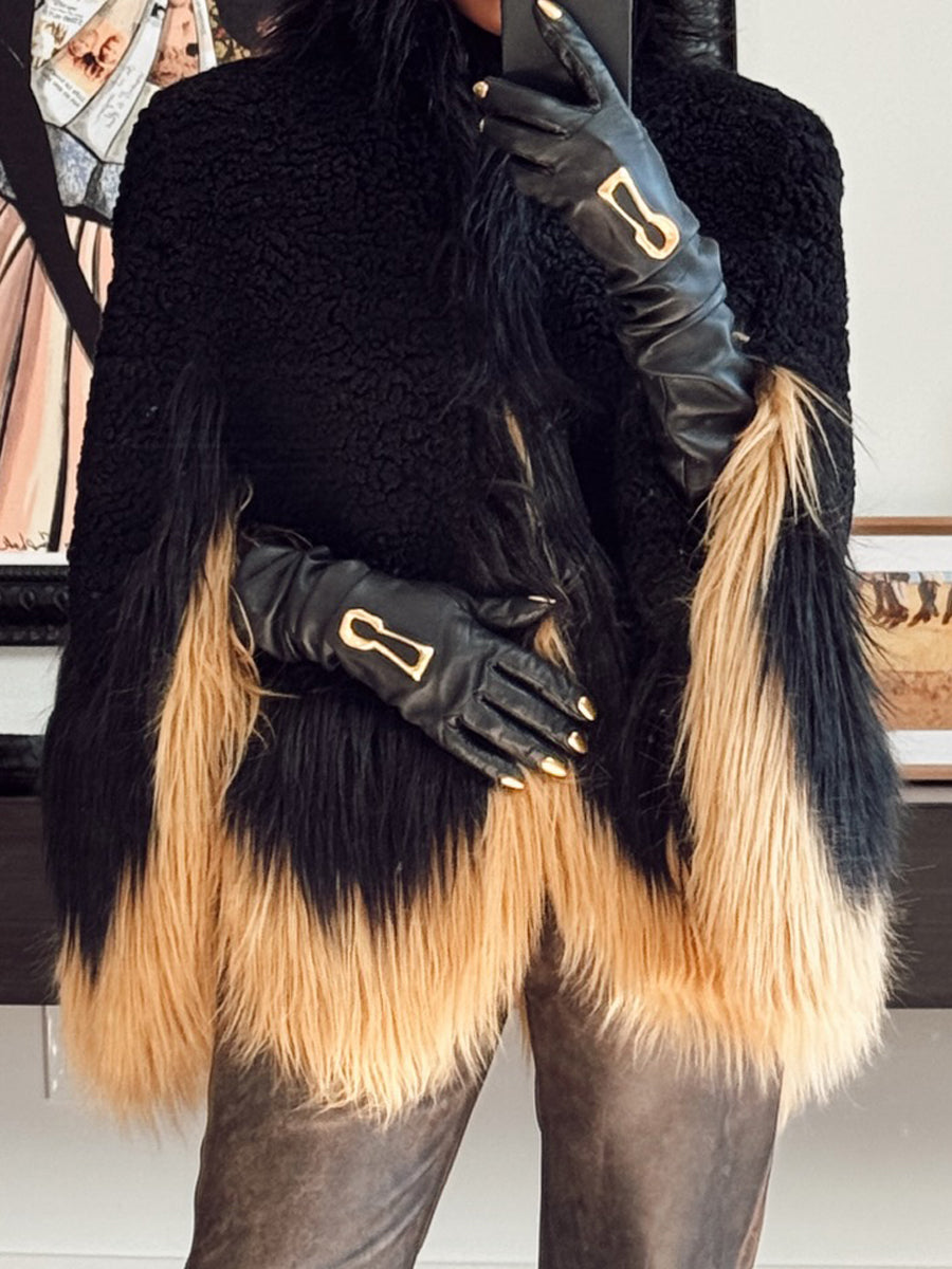 Irregular Hem Patchwork Faux Fur Coat