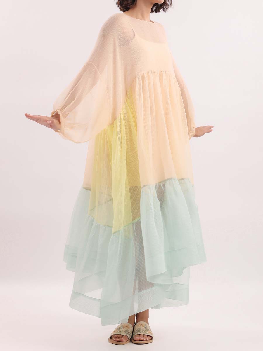 Loose Color Block See-through Dress