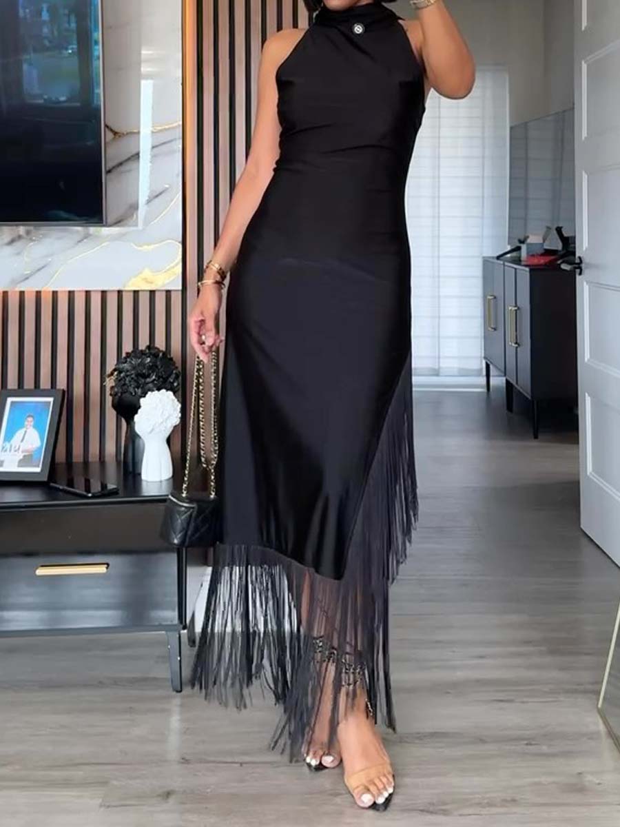 Fringed High Split Maxi Dress