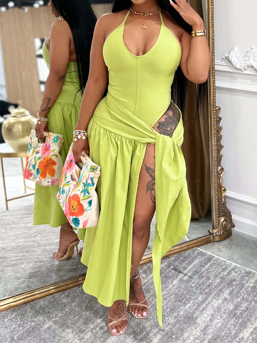 Fashion Sexy Backless Lace-Up Two Pieces Dress