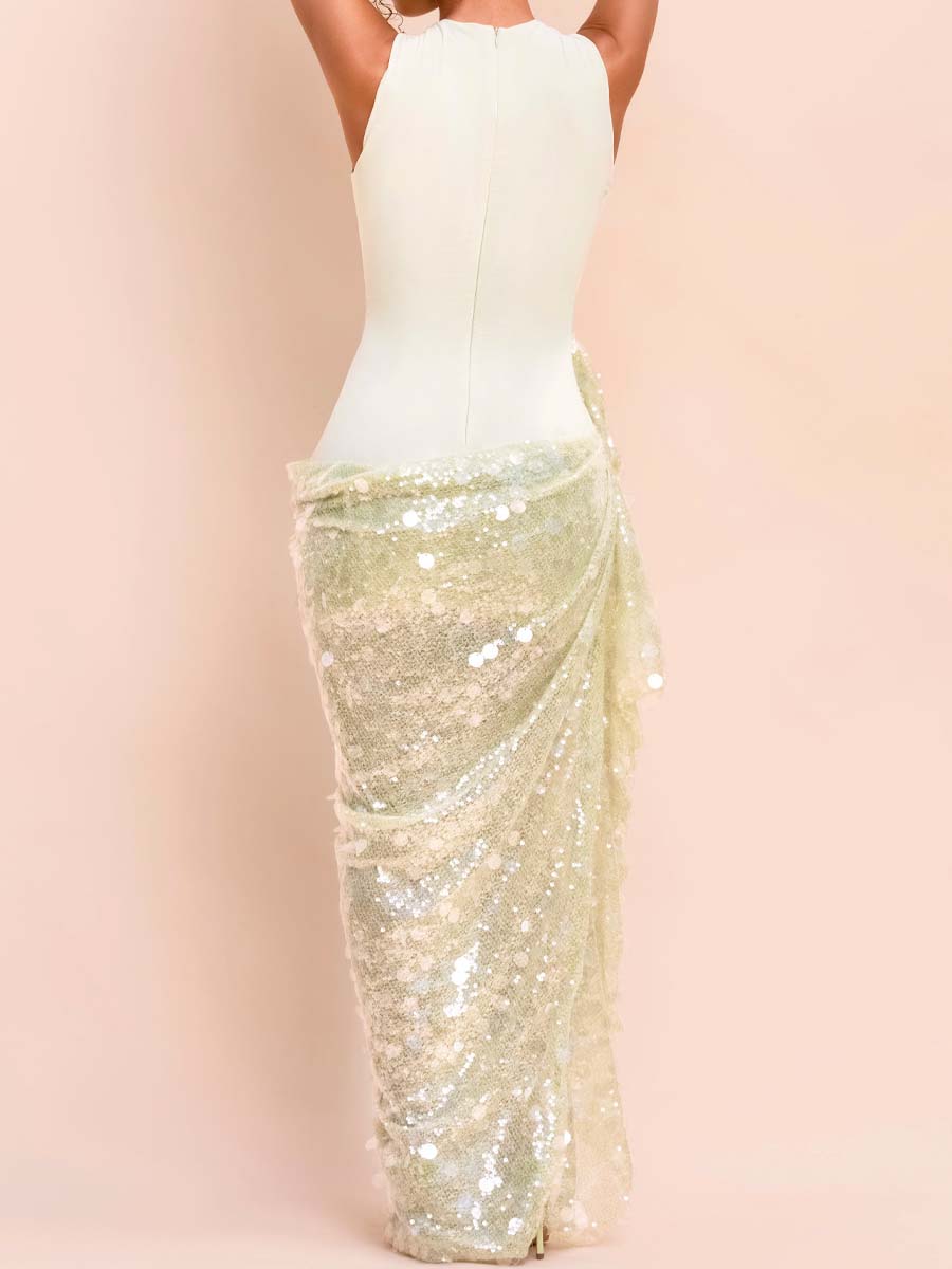 Sequin Draped Mesh Dress