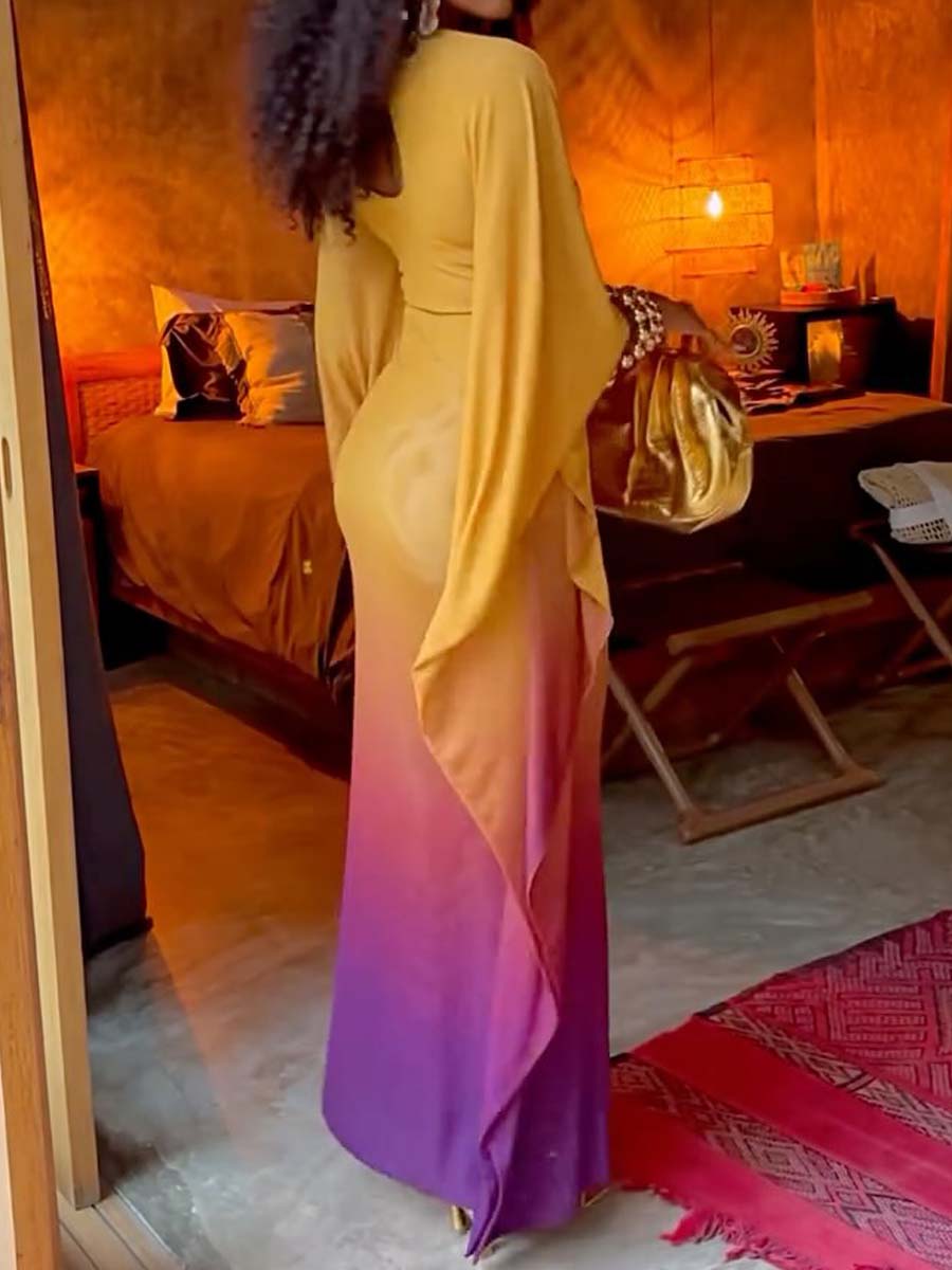 Elegant Gradient Print Irregular Dress