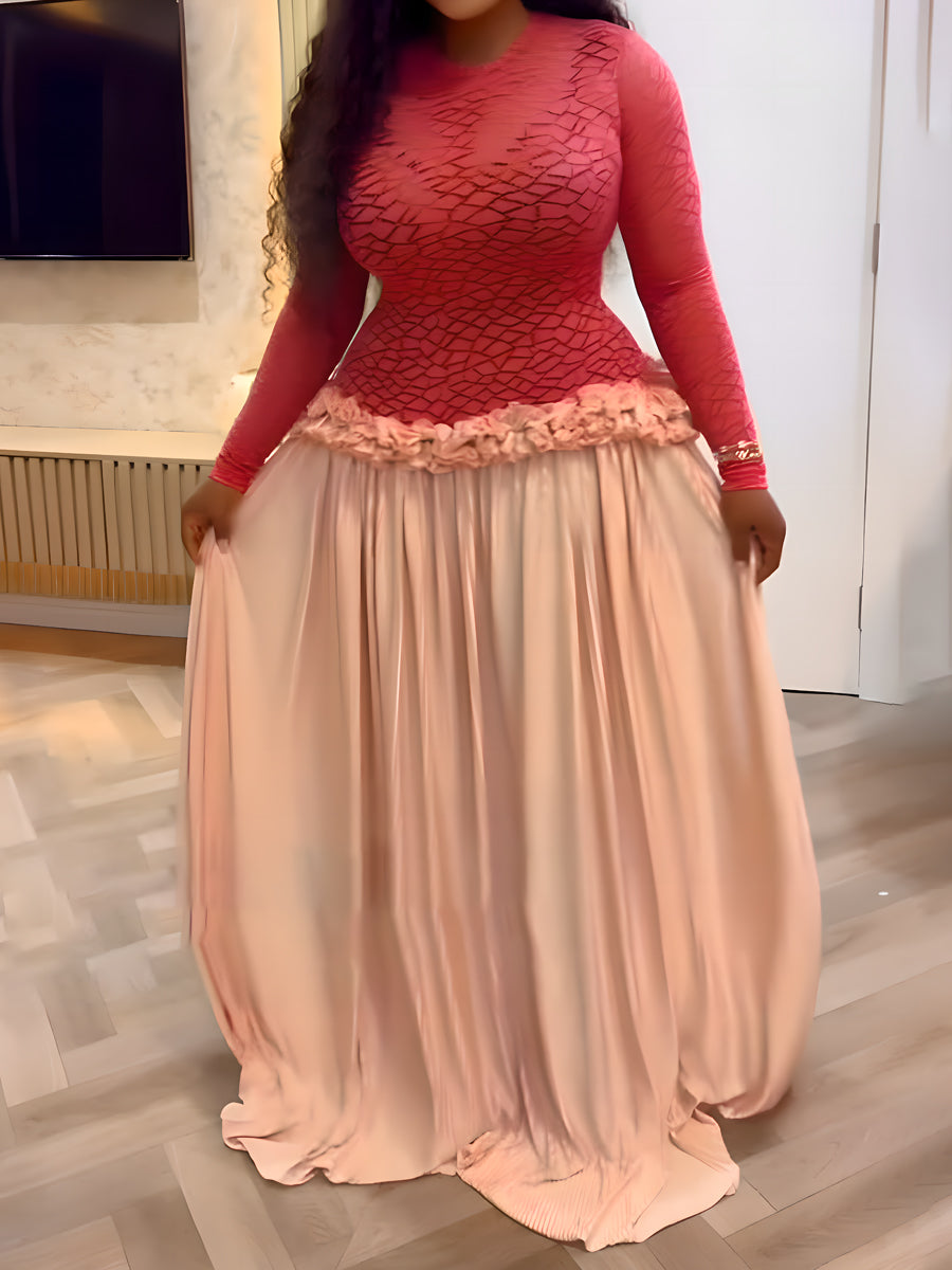 Printed Ruffled Patchwork Maxi Dress