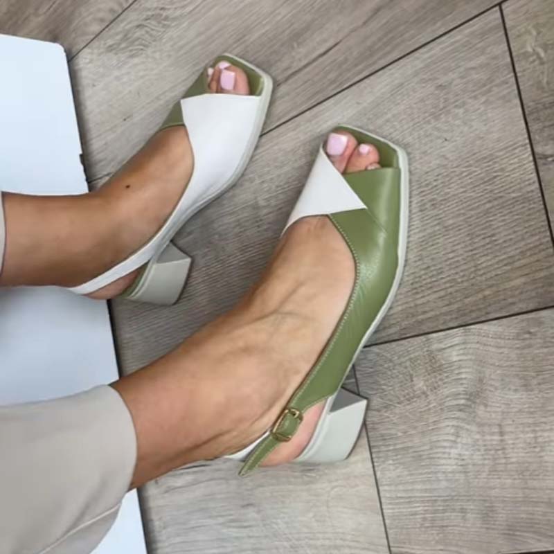 Color Block Square-toe Block Heel Sandals High Heels
