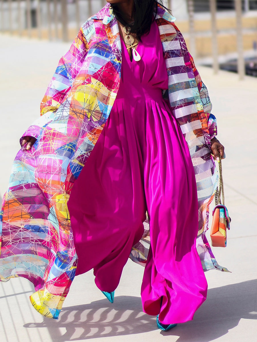 Fashion Mesh Printed Dress Coat