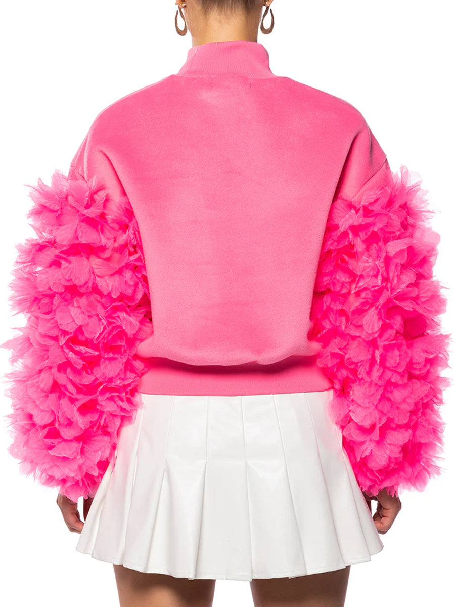 High Mock Neck Ruffle Sleeve Sweatshirt