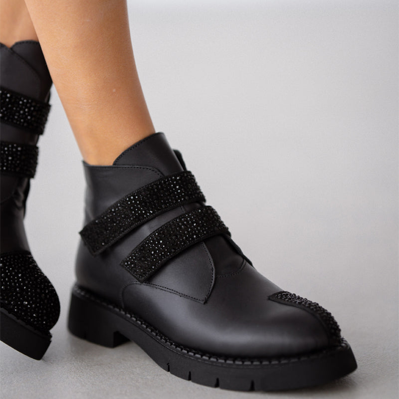 Side Zipper Rhinestone Sparkle Ankle Boots