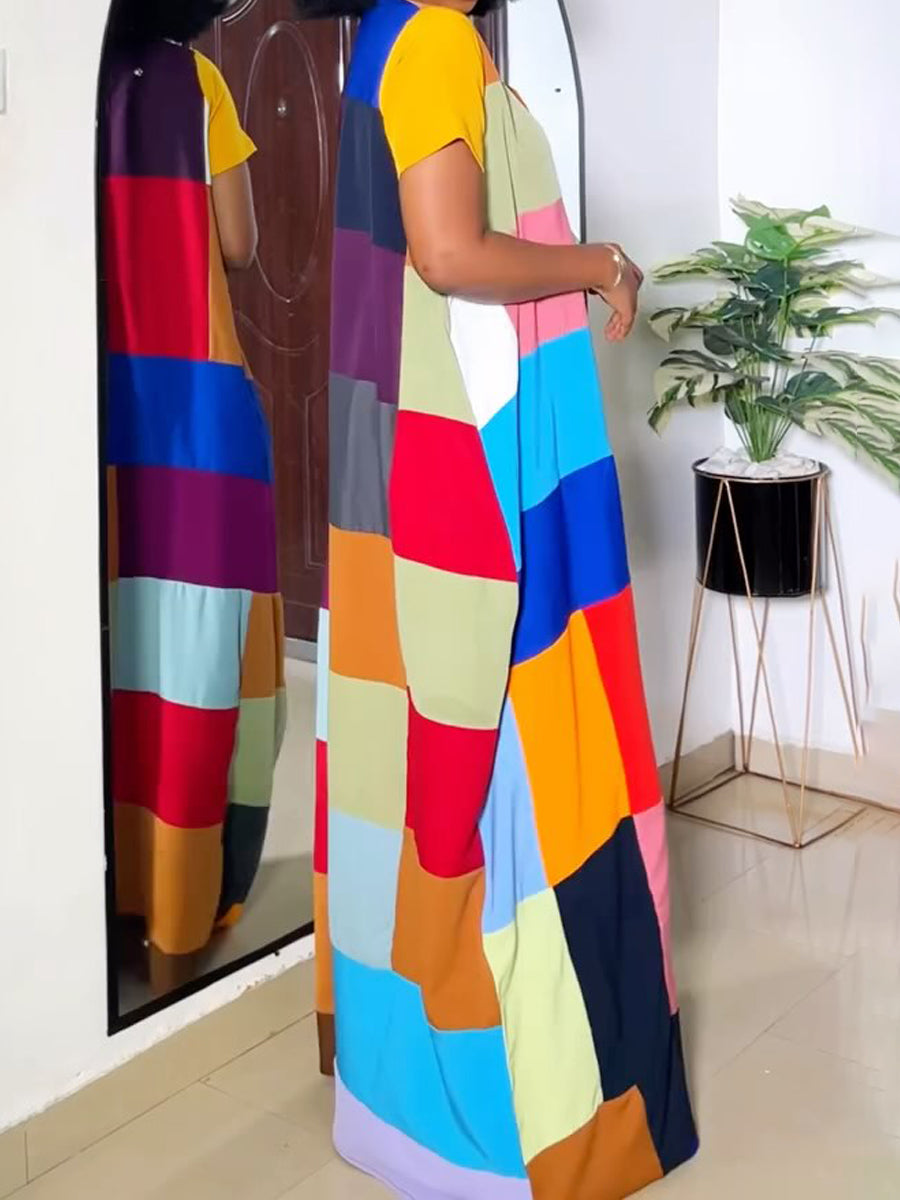 Fashion V Neck Color Block Dress