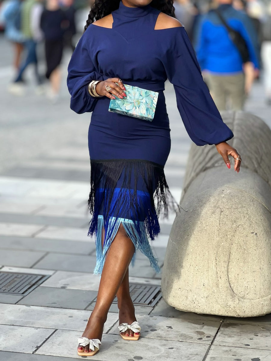 Cold Shoulder Fringed Edge Dress