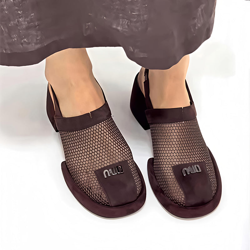 Mesh Heel Height Round-toe Sandals