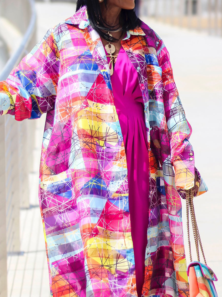 Fashion Mesh Printed Dress Coat