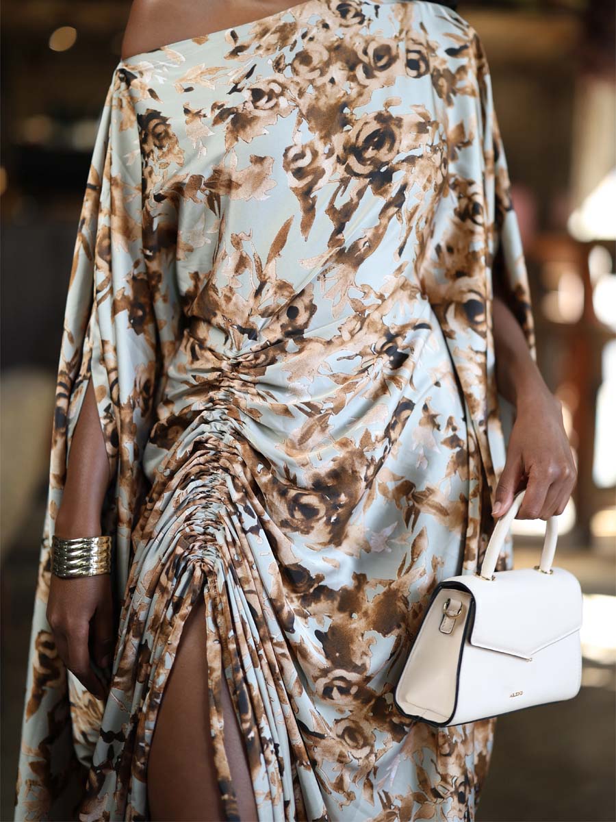 Printed Skew Neck Maxi Dress