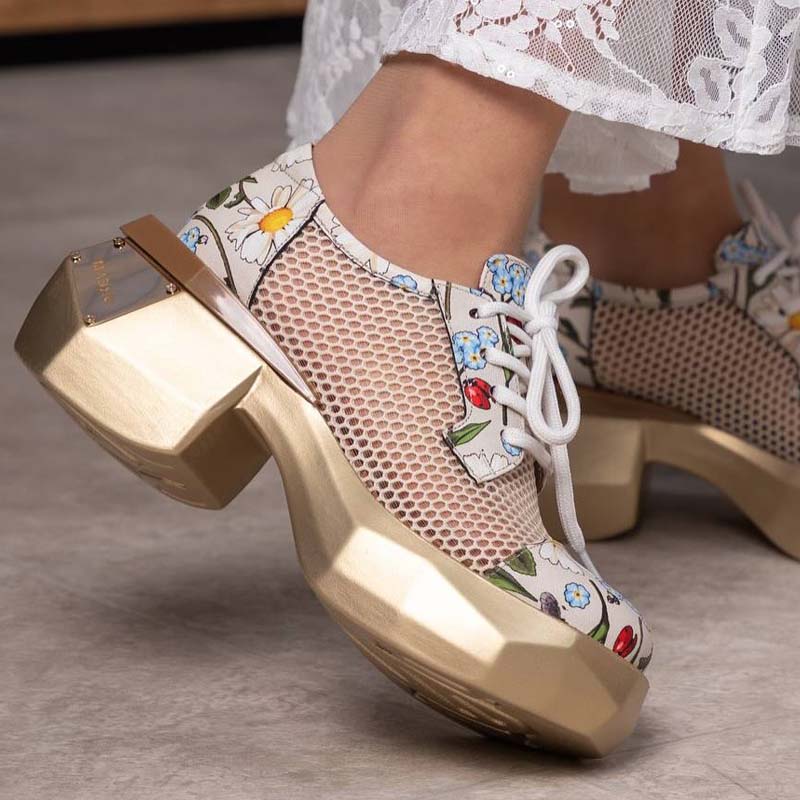 Mesh Cutout Lace-Up Platform Shoes