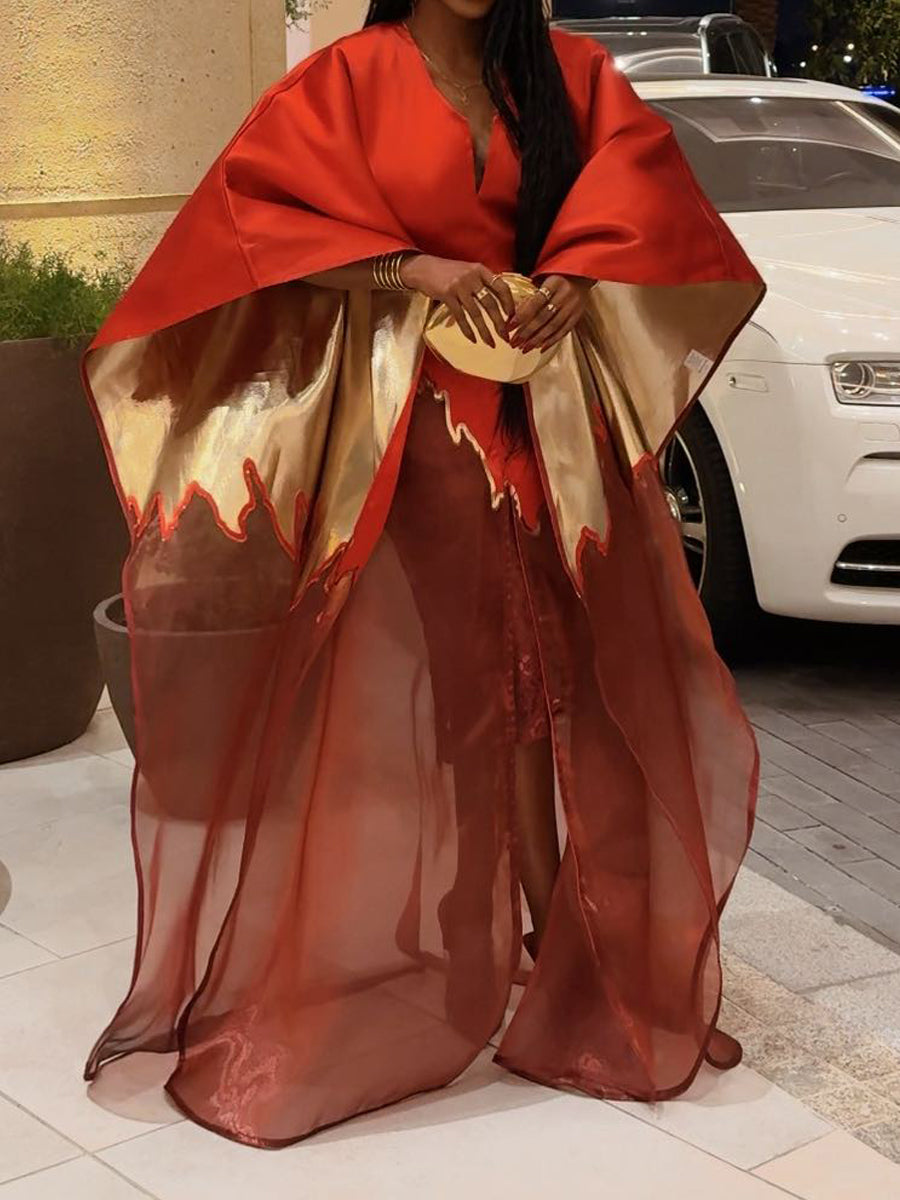 Split Neck Loose Printed Maxi Dress