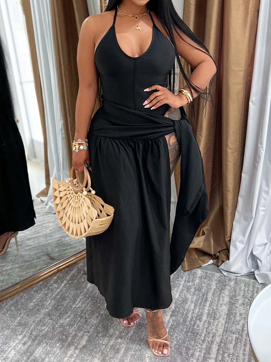 Fashion Sexy Backless Lace-Up Two Pieces Dress