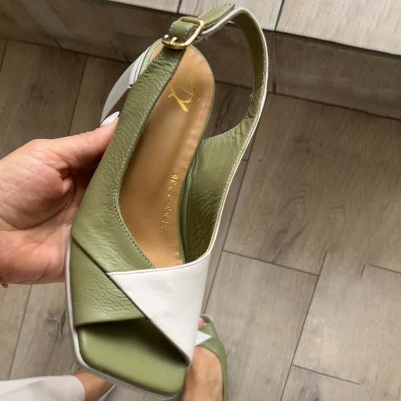 Color Block Square-toe Block Heel Sandals High Heels